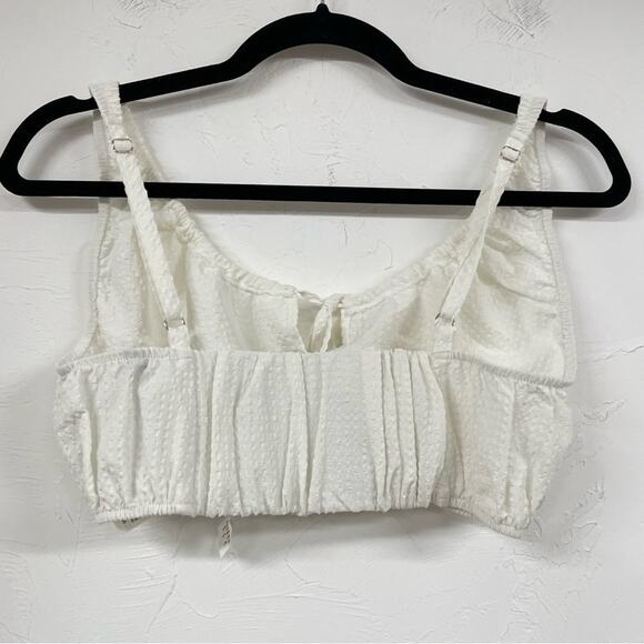 Zara White Cottage Core Swiss Dot Crop Top Blouse M - Picture 2 of 6